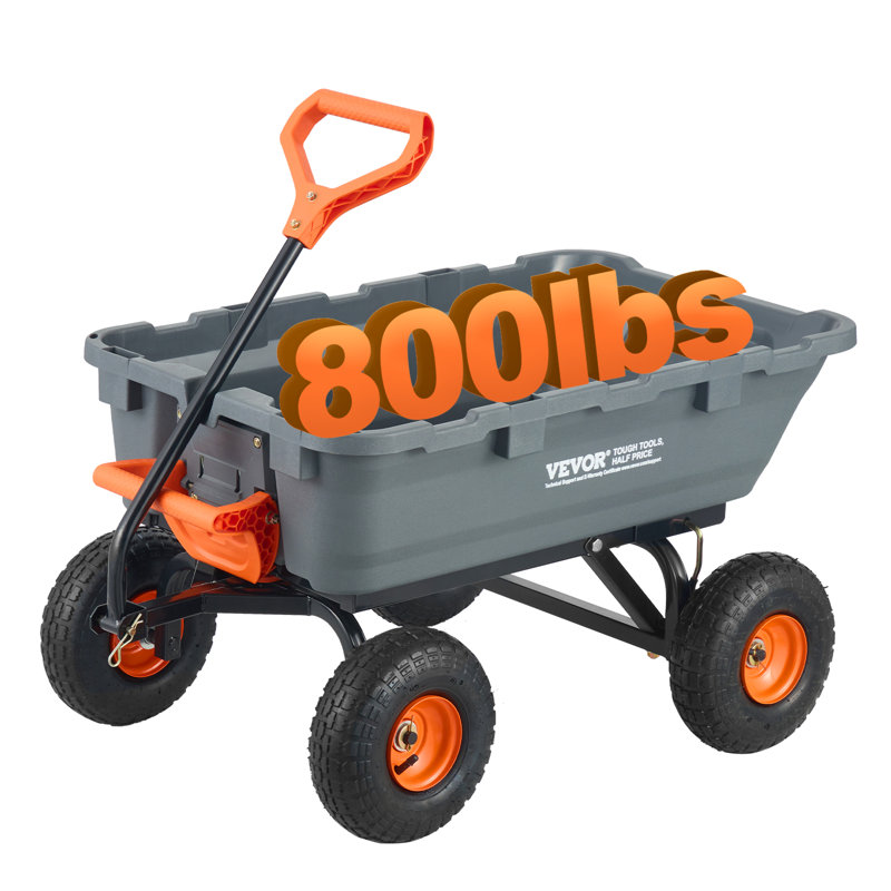 Gray Heavy Duty Poly Garden Dump Cart with Steel Frame