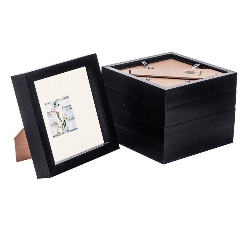 Bevelled Shadow Box Picture Frame with Mat, 17.5cm H x 17.5cm W x 3.5cm D, Black/Ivory