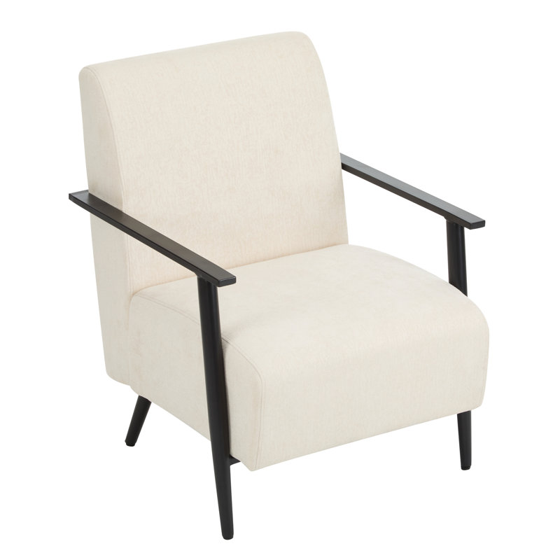 Comfortable 25.68" Lounge Chair In Beige With Upholstery And Strong Metal Legs For Office Modern Style Solid Base Area