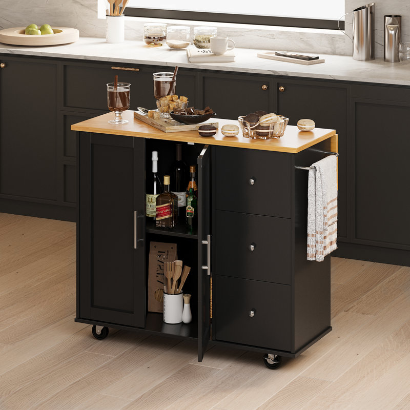 Arnola 39.7" W Kitchen Island Cart, Black