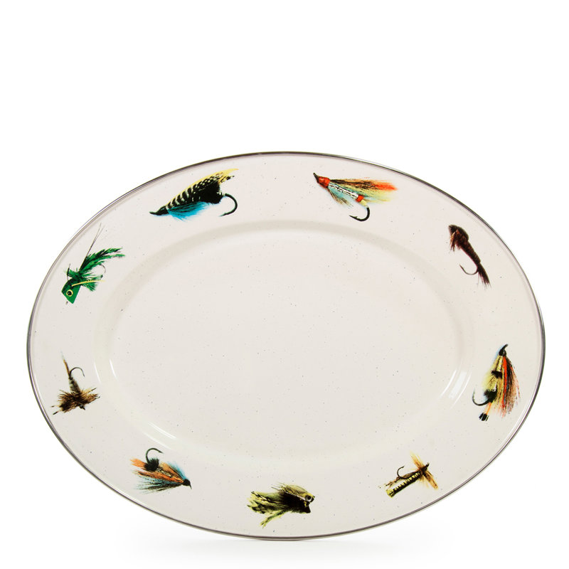 Golden Rabbit Enamelware Fishing Fly Oval Platter