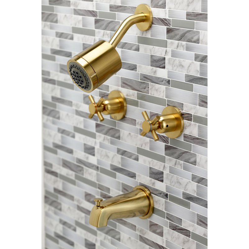 Kingston Brass Concord Double-Handle Tub and Shower Faucet, Brushed Brass