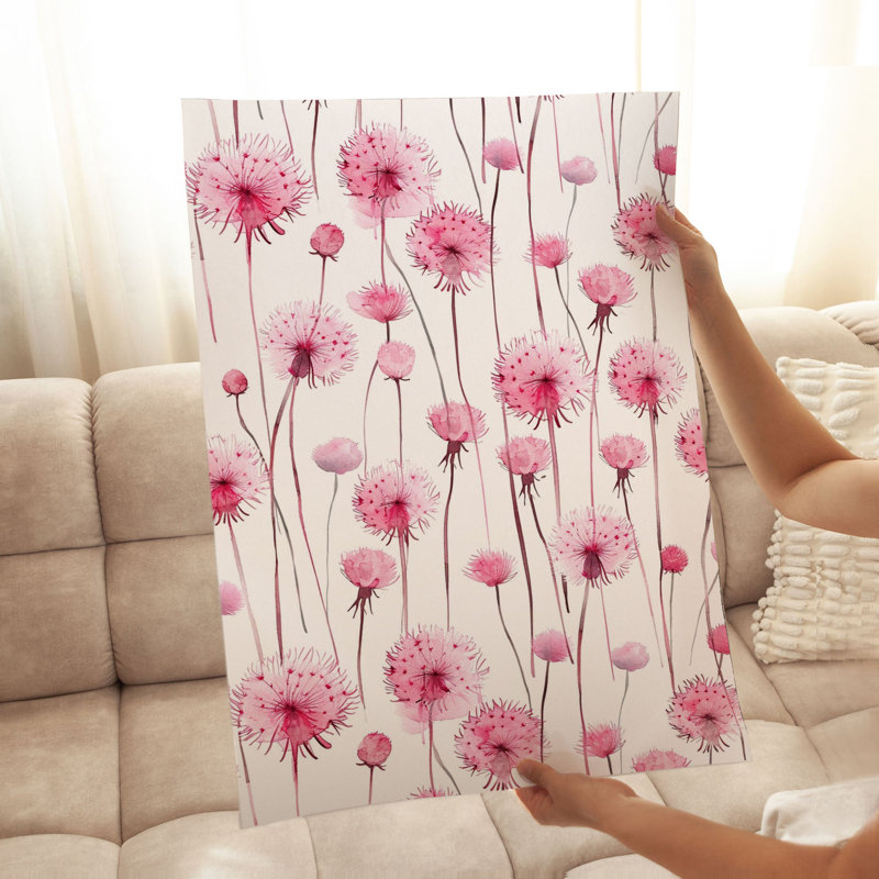 «Botanical Pink Dandelions», reproduction d'art moderne sans cadre, H 16 po x l 12 po