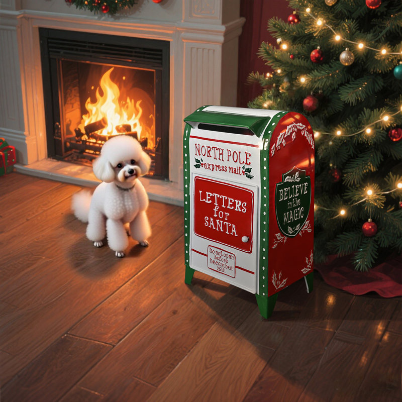  Boîte aux lettres père Noël pour décoration de Noël - boîtes aux lettres de boîte aux lettres de Noël rétro pour manteau de cheminée, porte d'entrée, ornement de porche, présentoir Holiday Village