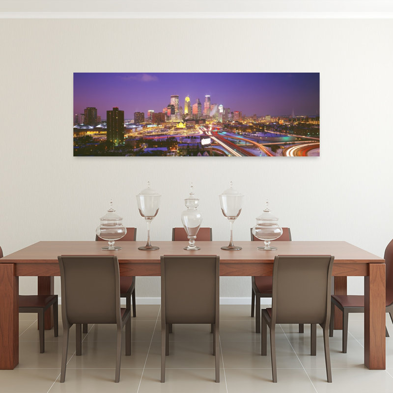 Twilight Minneapolis MN USA 1 Piece Wrapped Canvas Panoramic Wall Art, 50.8 cm H x 152.4 cm W