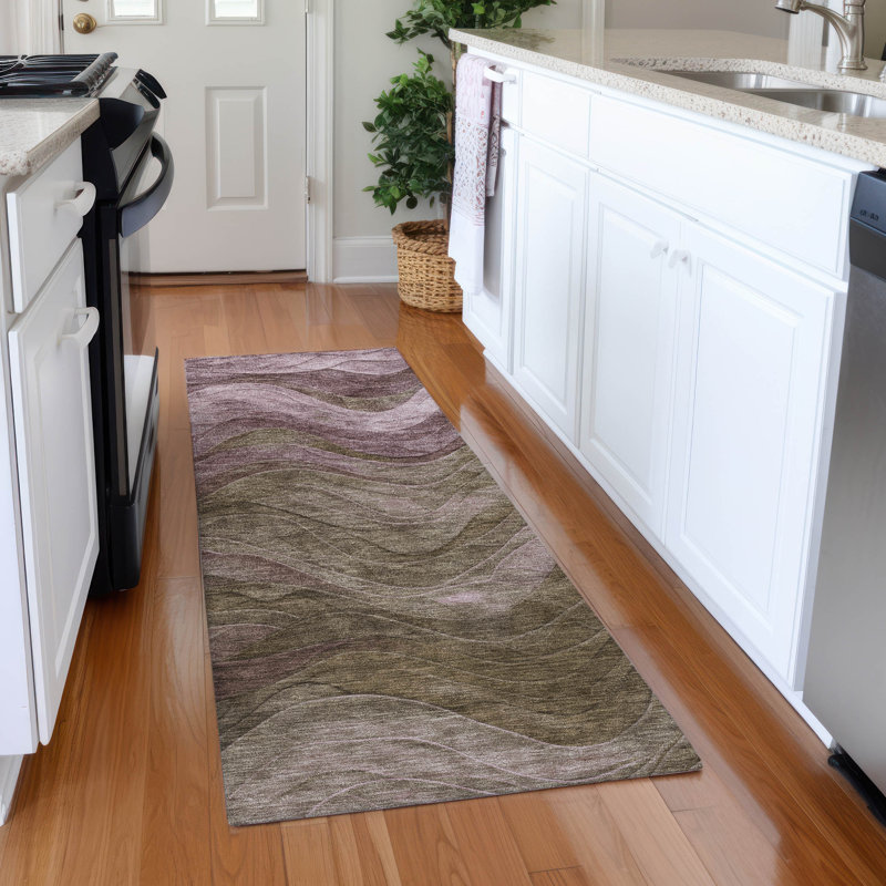 Premium Machine Washable Milardo AMF1700 Swirls Rug, Runner 2'3" x 7'6"