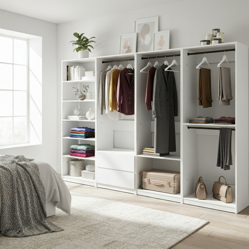 White Freestanding Walk in Wood Closet System