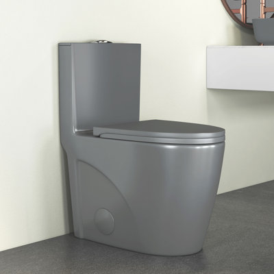 Reno 1.1/1.6 GPF Dual Flush Elongated Bowl Modern One-Piece Toilet in Glacier Gray (Seat Included)