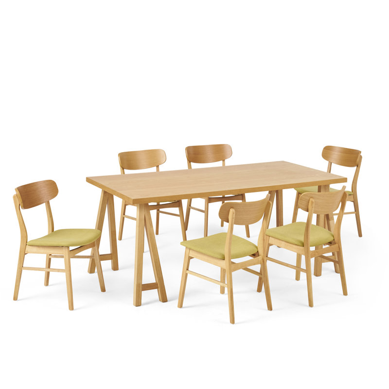 Ensemble repas pour 6 personnes, Chêne naturel, Thé vert