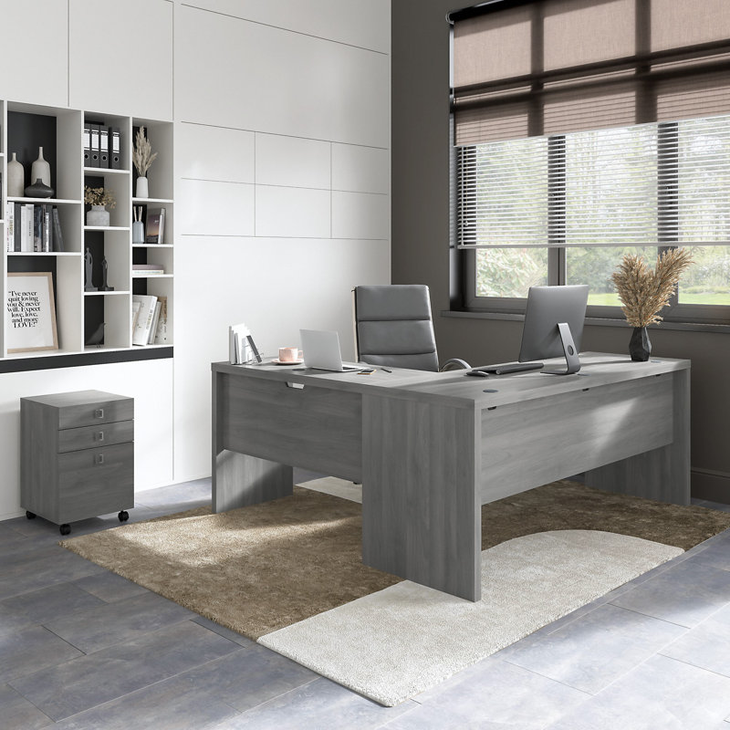 Collection Office 500, bureau 72 W, retour 42 W et pédale mobile à 3 tiroirs, Gris