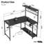 Zabarskaya Gaming Desk, Computer Desk with Power Outlets, LED Lights, Reversible Corner Desk with 4-Tier Shelves,Cup Holder & Hook Carbon Fiber-1392871147-1392850923
