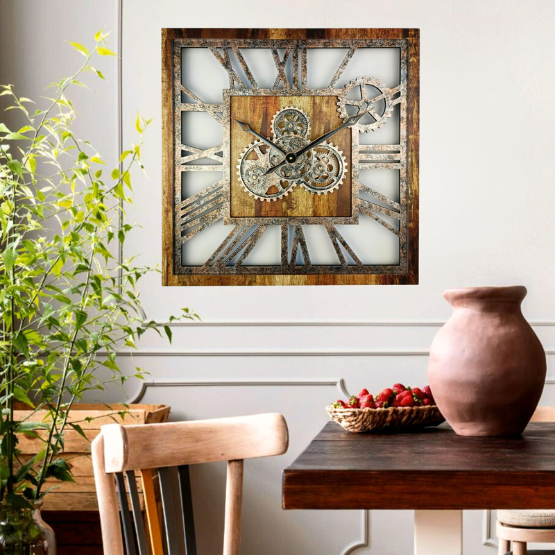 Solid Wood Wall Clock, Vintage Brown