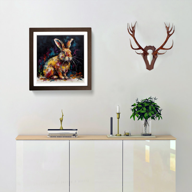 Rabbit Palette Knife No.6 - Single Picture Frame Print on Wood, Walnut