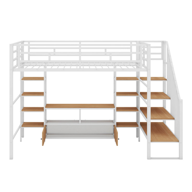 Farmersburg Full Size Metal Loft Bed With Low Storage Table, White
