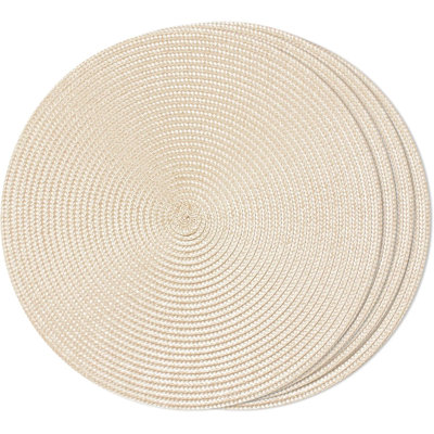 Round Braided Placemats Set Of 4 Table Mats For Dining Tables Woven Washable Non-Slip Place Mats  Fog Ivory, 4Pcs