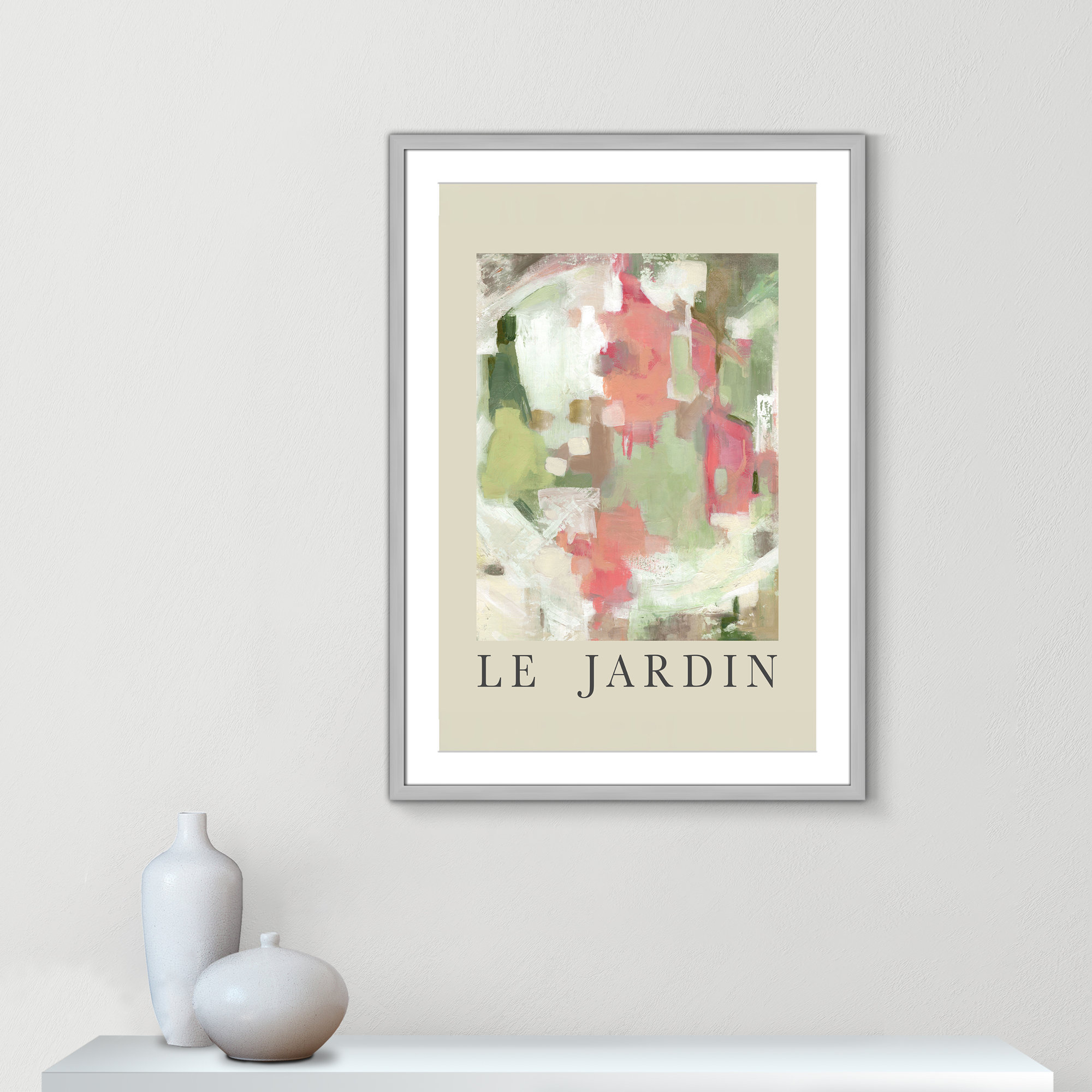 Botanical Poster Collection " Le Jardin " by Carol Robinson, Silver Single Picture Frame, 35.5" H x 25.5" W x 1.25" D, Yes