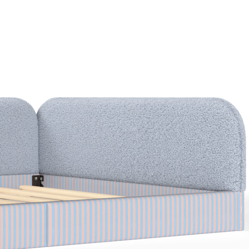 Structure de lit grand rembourré en polaire Teddy, Queen, Blue