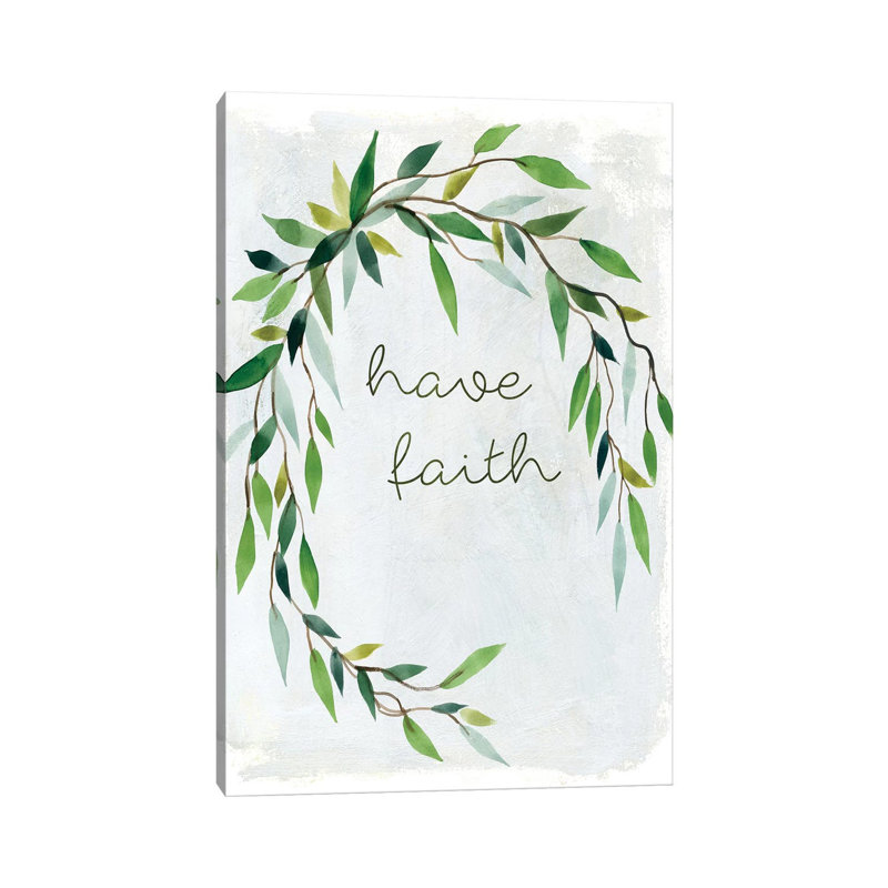 Faith Greenery Wreath by Carol Robinson - Wrapped Canvas Print, 20.32 cm H x 30.48 cm W