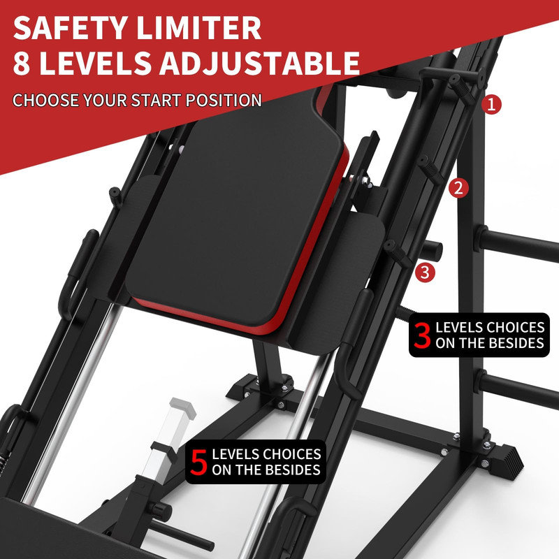 Presseur à jambes et machine combinée Hack Squat - réglable, capacité de 1500 lb, roulement linéaire pour la gymnastique à domicile (poids non inclus)