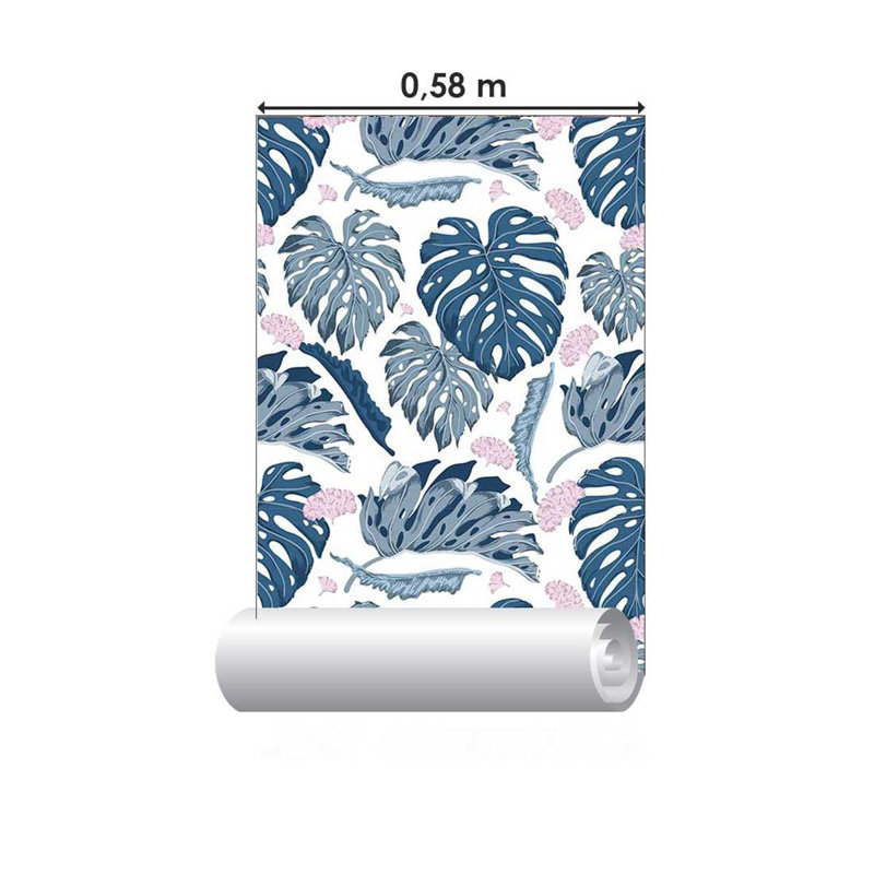 Papier peint auto-adhésif feuilles bleues, L 4 po x l 24 po