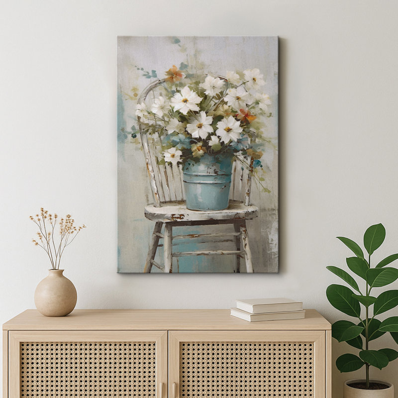 Vibrant Wildflower "White Daisy Flowers Bouquet Artwork, Modern Rustic French Country Floral Wall Pictures, Large Framed Canvas Giclee Print Wall Art"