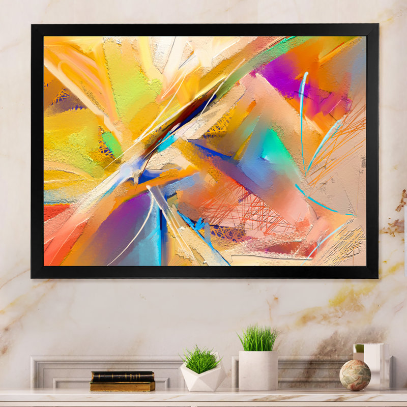 «Paintbursh Sunset Waves Impression», reproduction sur toile flottante, H 24 po x l 36 po x P 1 po, Cadre noir