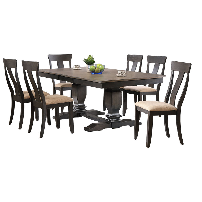 7-Piece Solid Wood Rectangle Extendable Dining Set In Grey With Gear Driven 18" Takeout Leaf (seats 4-6 people), 7