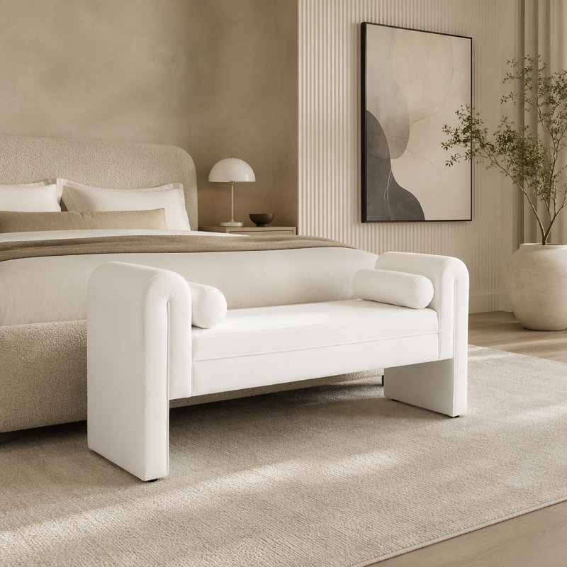 Banc de rangement surdimensionné pour vestibule et chambre à coucher, Blanc