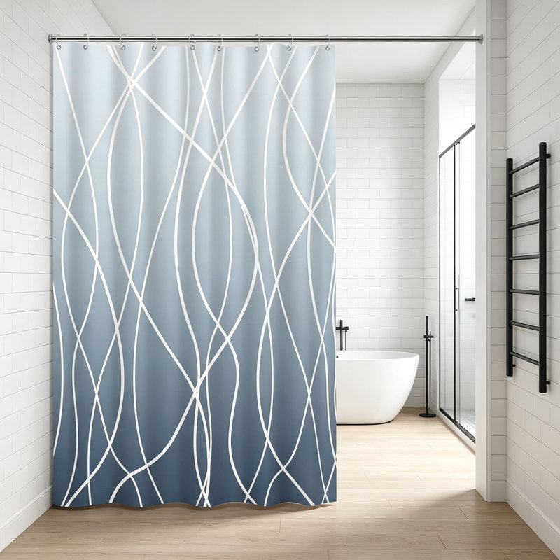 Rideau de douche à rayures ombrées pour salle de bain, en polyester imperméable avec ourlet lesté, design élégant à dégradé, lavable à la machine, œillets antirouille