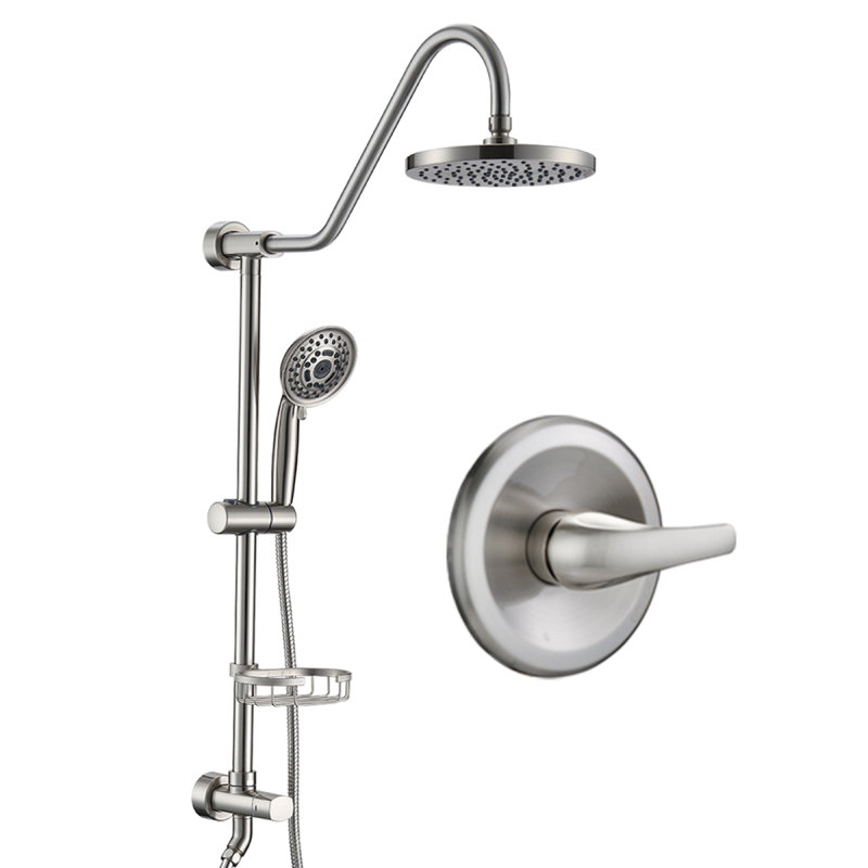 Shower Head With Handheld Shower System With 8" Rain Shower Head (Roughin Valve Included), Brushed Nickel