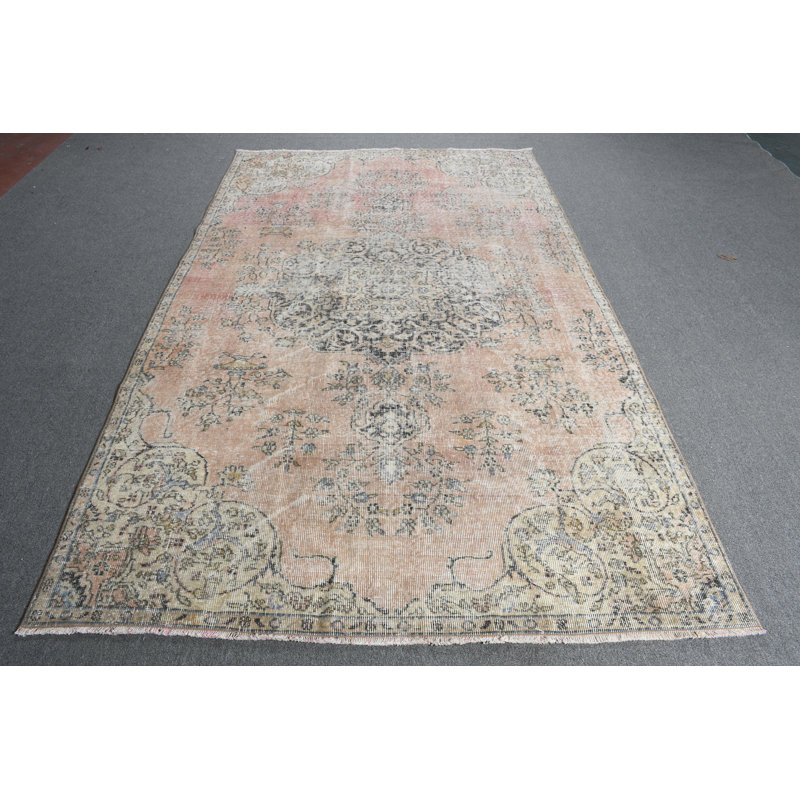 Vintage Handmade Anatolian Wool Area Rug for Elegant Living Room Decor