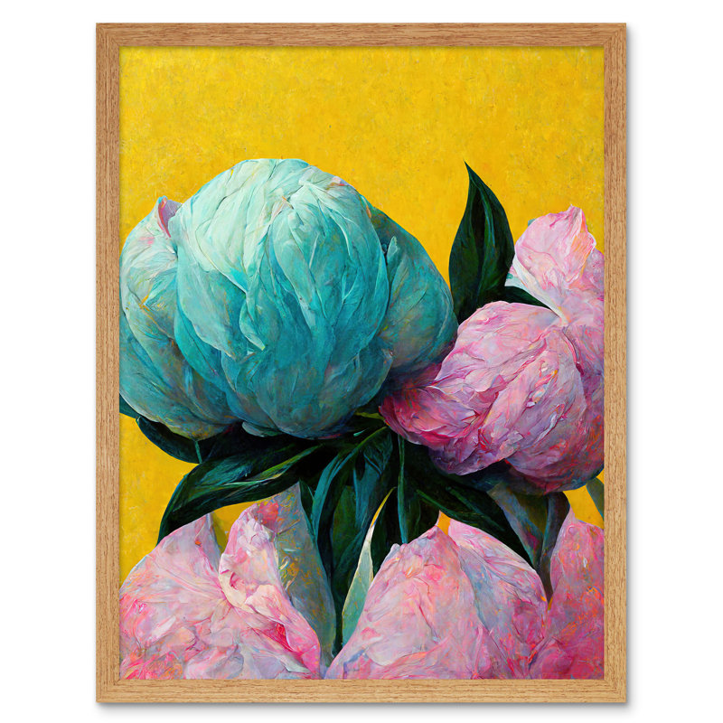 Elegant Peony Floral Bouquet Flowers - Single Picture Frame Print, Light Brown Framed Unframed, 43cm H x 33cm W x 2cm D