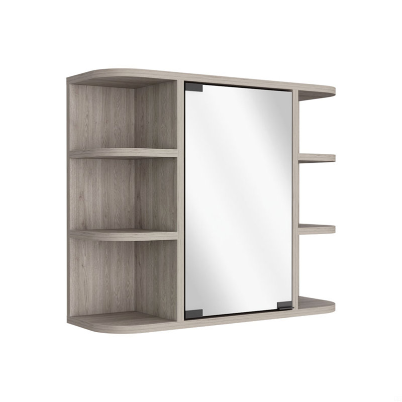 Armoire à pharmacie Milano, miroir à six tablettes extérieures, Gris