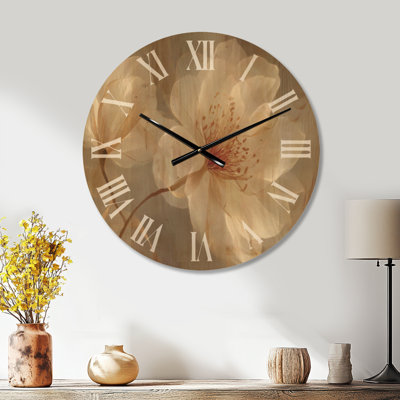 Oversized Floral Wood Wall Clock – Delicate Golden Magnolia
