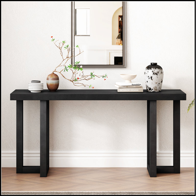 Console avec pieds à motif géométrique, décoration intérieure moderne et contemporaine, Noir, Noir