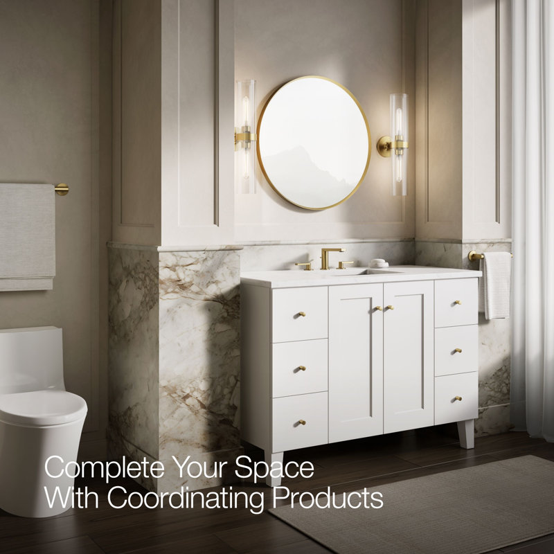 Essential Round Wall Mirror, Bathroom/Vanity Mirror with Frame, Moderne Brushed Gold, 28" H  x 28" W  x 1.38'' D