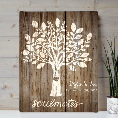 Impression sur toile «Soulmans Tree of Love» avec personnalisation | Décoration murale brune pour la cuisine, le couloir ou la salle familiale | Prêt à être accroché | Rectangle