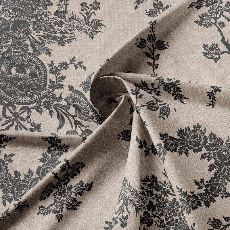Country Lane Toile Ebony Cotton Pinch Pleat Drapery Panel Set of 2, 20" W  x 144" L