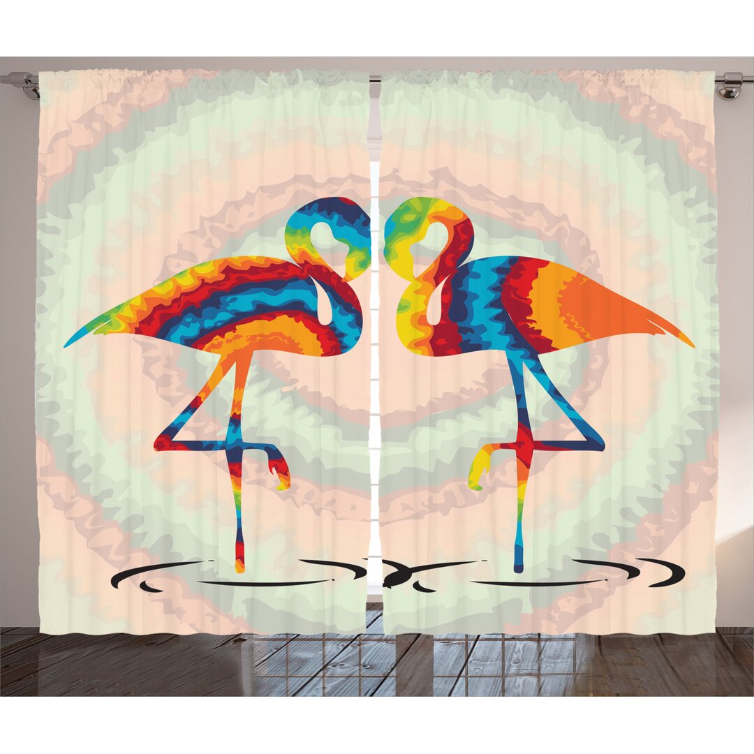 Rustikaler Vorhang, Valentines Funky Birds, Flamingo, Mehrfarbig