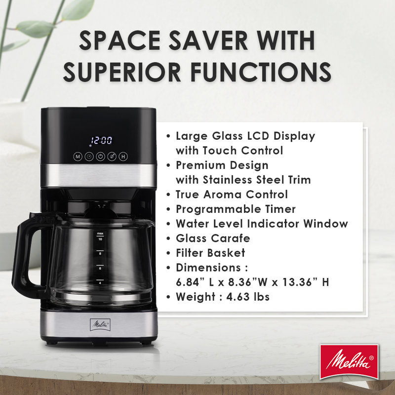 Cafetière goutte à goutte avec carafe en verre et écran tactile 10 tasses Melitta Aroma Tocco