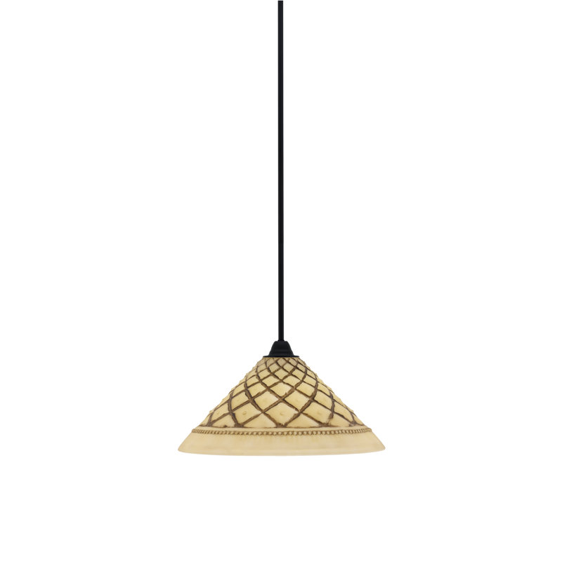 Paramount Stem Hung Pendant Shown In Matte Black Finish With Chocolate Icing Glass, H 7,5 po x l 16 po