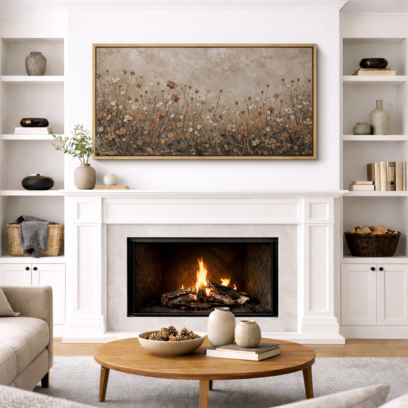 «Autumn Wildflower Meadow», art du salon, impression sur toile encadrée, H 30 po x l 60 po, Natural Floater Frame