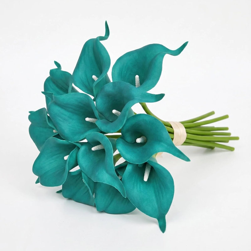 12 pièces de fleurs de lis de Calla artificielles bleu sarcelle