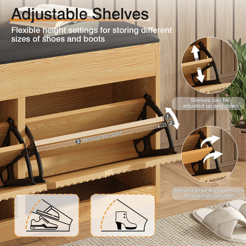 39" Modern 12 Pair Shoe Storage Bench with 2-Tier Flip Drawers and Top Hidden Storage for Entryway,Hallway, Light Brown