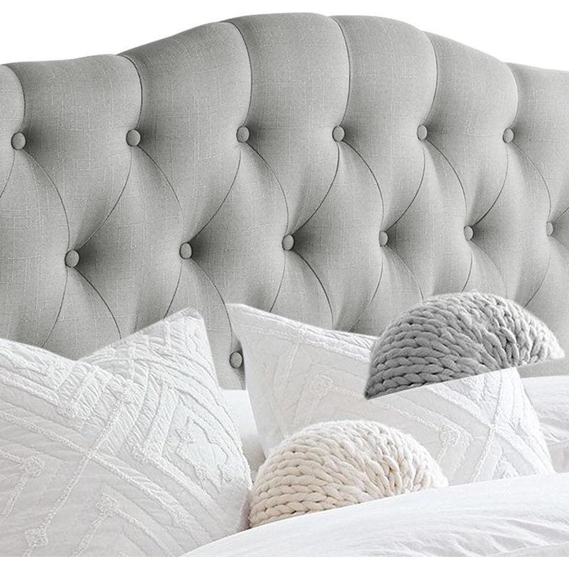 Tête de lit tapissier en lin à hauteur réglable, Grey, Très grand lit