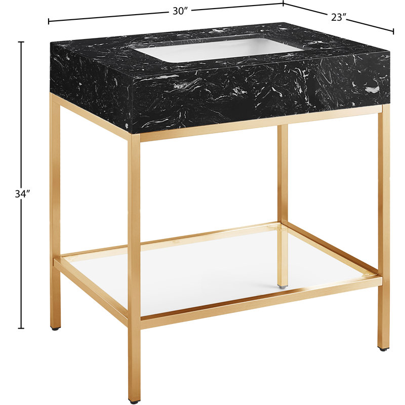 Marmo 30" Single Bathroom Vanity, Black, Brushed Brass
