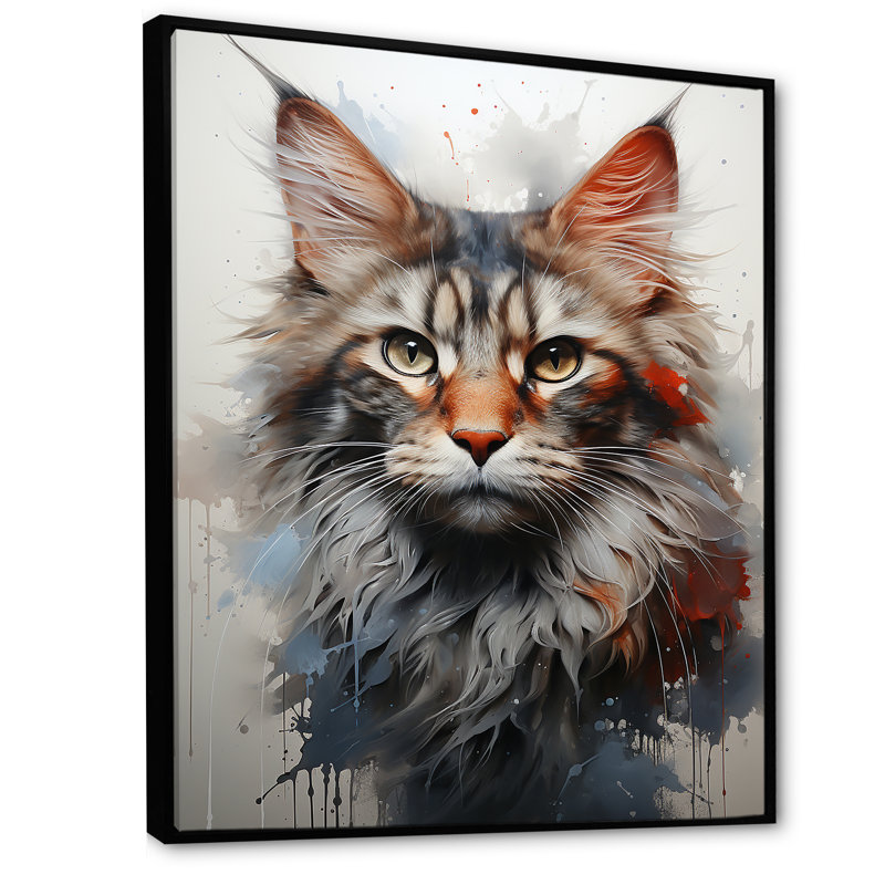 Maine Coon Majesty Cat I - chat, art mural sur toile, Cadre flottant noir, 32" H x 16" W