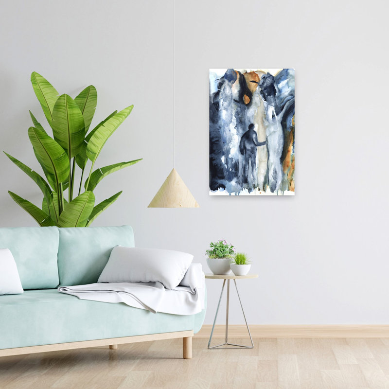 «Solitaire», paysage abstrait bleu abstrait, paysage de forêt contemporain, art mural, 24" H x 16" W