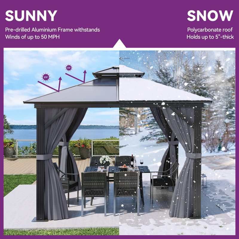 Aluminum Double Roof Patio Gazebo, 10 Ft. W x 10 Ft. D