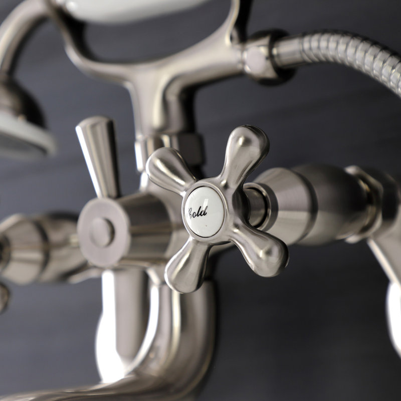 Kingston Brass Kingston Two-Handle Clawfoot Tub Faucet with Hand Shower, Brushed Nickel